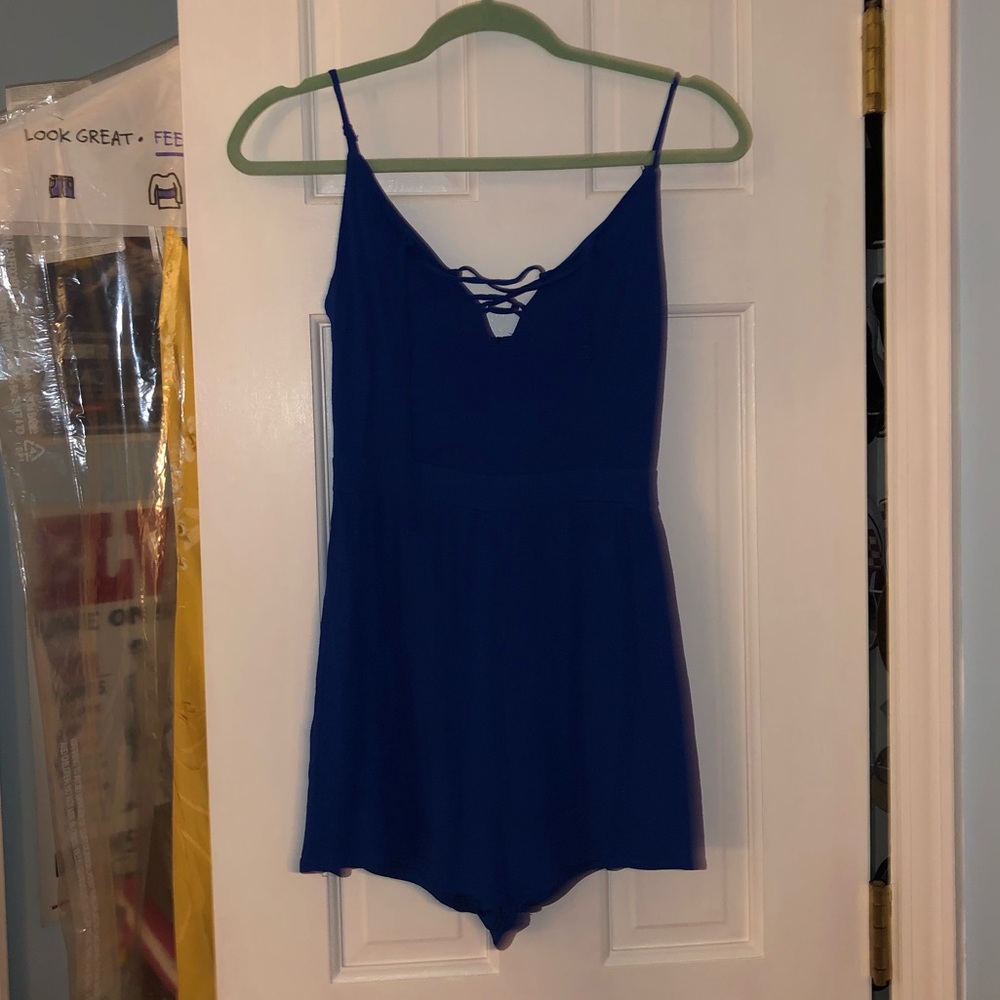 Royal Blue Lace Up Front Romper